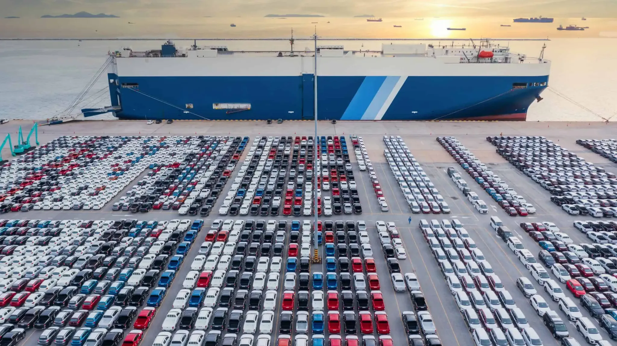 Ro-Ro yard full of export vehicles